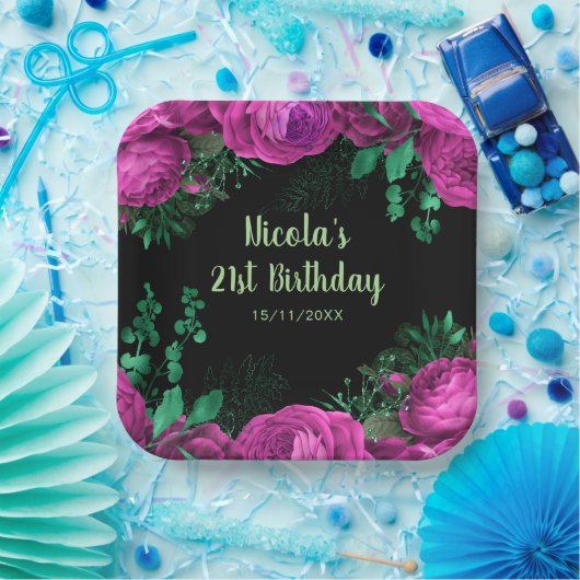 Assiettes En Carton Elegant Hot Pink Flowers Birthday Party (Fête)