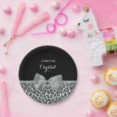 Assiettes En Carton Élégant Jaguar gris Imprimer Nom joli Bow argenté (Fête)