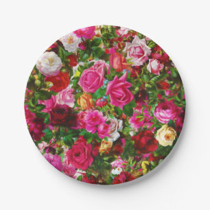 Assiettes En Carton Élégant jardin fleuri Vintage de Rose fleuri
