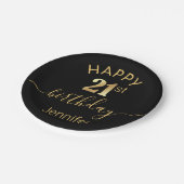 Assiettes En Carton élégant joyeux anniversaire 21e or noir minimalist (Angle)