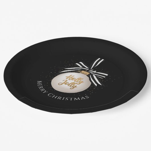 Assiettes En Carton Élégant Joyeux Noël Bauble Noir (Angle)