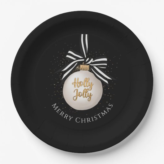 Assiettes En Carton Élégant Joyeux Noël Bauble Noir (Devant)
