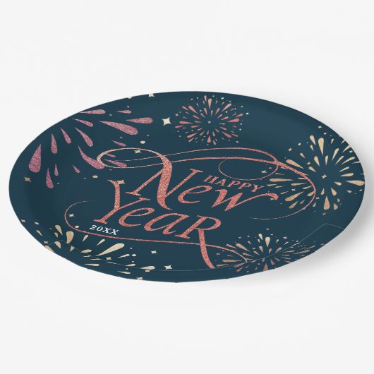 Assiettes En Carton Elégant Joyeux Nouvel An Gold Foil (Angle)