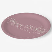 Assiettes En Carton Elégant Joyeux script d'anniversaire personnalisé (Angle)