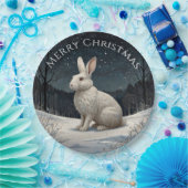 Assiettes En Carton Elégant lapin blanc Noël forêt enneigée (Fête)