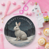 Assiettes En Carton Elégant lapin blanc Noël forêt enneigée (Fête)