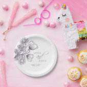 Assiettes En Carton Élégant Lavender Floral Outline Mariage (Fête)