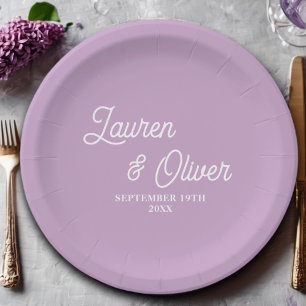 Assiettes En Carton Élégant Lilac Purple Script minimaliste Mariage