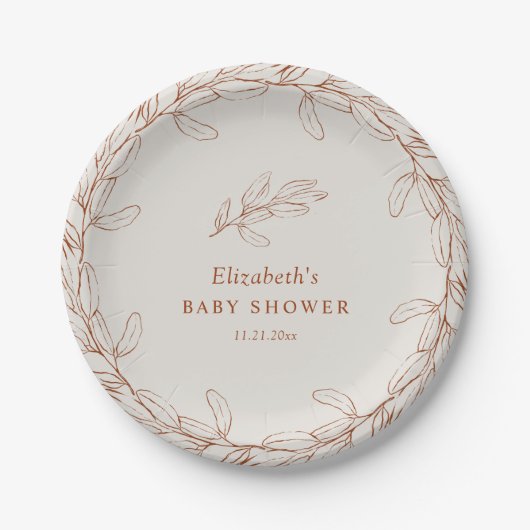 Assiettes En Carton Elegant Line Art Botanical Baby Shower (Devant)