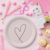 Assiettes En Carton Elegant Line Art Heart Wedding Blush Pink (Fête)