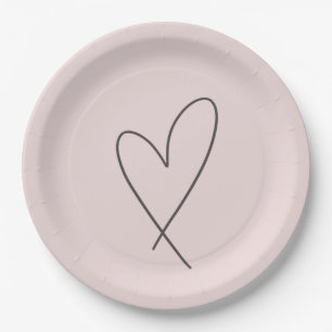 Assiettes En Carton Elegant Line Art Heart Wedding Blush Pink