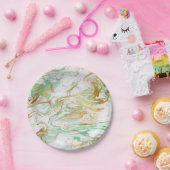 Assiettes En Carton Élégant look moderne de marbre blanc vert or (Fête)