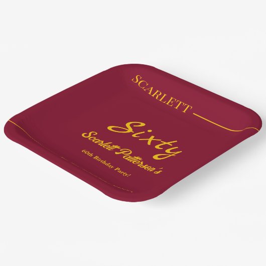 Assiettes En Carton Elégant Luxe Bourgogne Et Or Moderne Anniversaire (Angulaire)