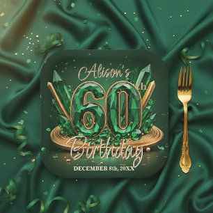 Assiettes En Carton Élégant Luxe Émeraude Vert Or 60e Anniversaire