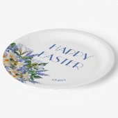 Assiettes En Carton Elégant Lys Floral Blanc Bleu 'Pâques Joyeuses' (Angle)