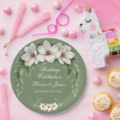 Assiettes En Carton Elégant Magnolia Blanc Mariage Hiver Pine Tree (Fête)