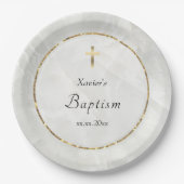 Assiettes En Carton élégant marbre blanc pierre Baptême (Devant)