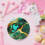 Assiettes En Carton Elégant marbre Faux jaune doré vert foncé (Fête)