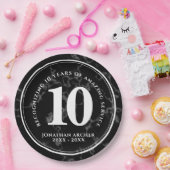 Assiettes En Carton Élégant marbre noir 10 ans de travail Anniversaire (Fête)