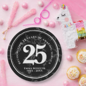Assiettes En Carton Élégant Marbre Noir 25 Anniversaire du Travail (Fête)