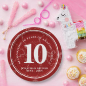 Assiettes En Carton Élégant marbre rouge 10 ans de travail Anniversair (Fête)