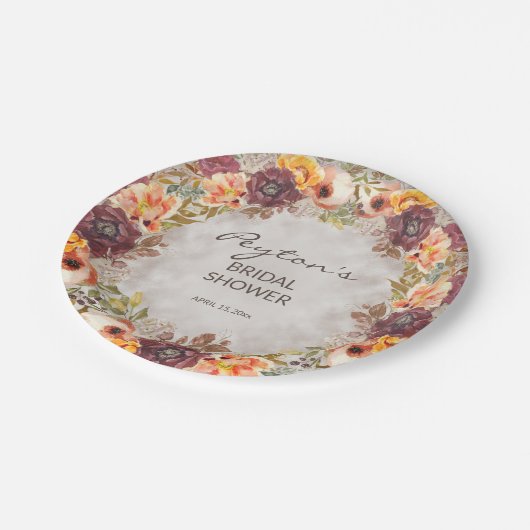 Assiettes En Carton Élégant Mariage Automne Orange Bourgogne Shower (Angle)