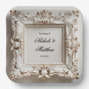 Assiettes En Carton Elégant Mariage baroque en Crème