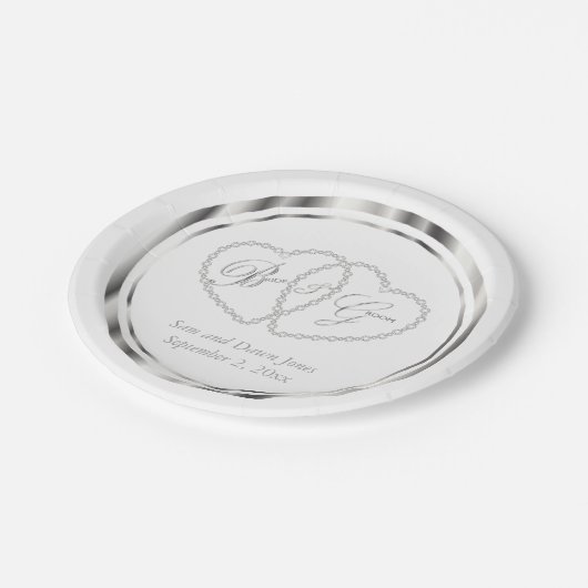 Assiettes En Carton Élégant Mariage blanc et argent (Angle)