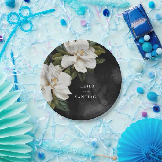 Assiettes En Carton Élégant Mariage blanc Magnolia (Fête)