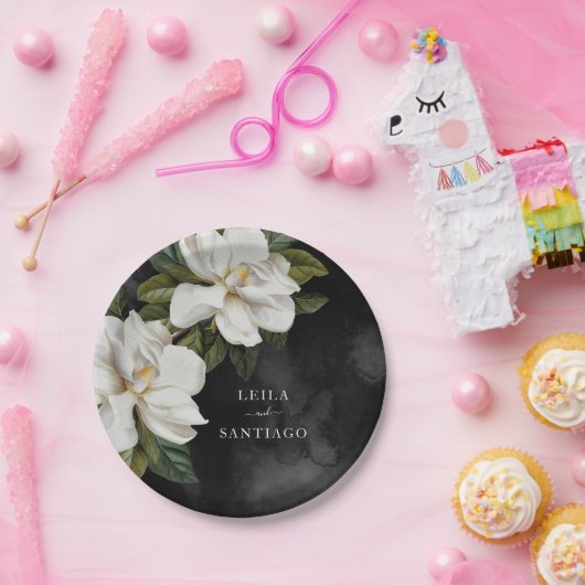 Assiettes En Carton Élégant Mariage blanc Magnolia (Fête)