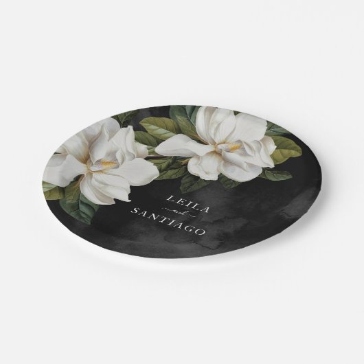 Assiettes En Carton Élégant Mariage blanc Magnolia (Angle)