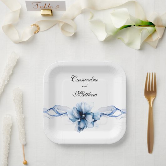 Assiettes En Carton Elégant Mariage bleu bleu marine (Mariage)
