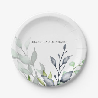Assiettes En Carton Élégant Mariage botanique