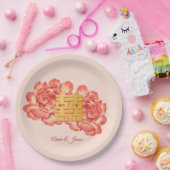 Assiettes En Carton Élégant Mariage chinois Gold Peony (Fête)