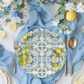 Assiettes En Carton Élégant Mariage citron en carrelage bleu italien