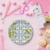 Assiettes En Carton Élégant Mariage citron en carrelage bleu italien (Fête)
