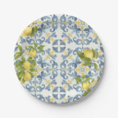 Assiettes En Carton Élégant Mariage citron en carrelage bleu italien (Devant)