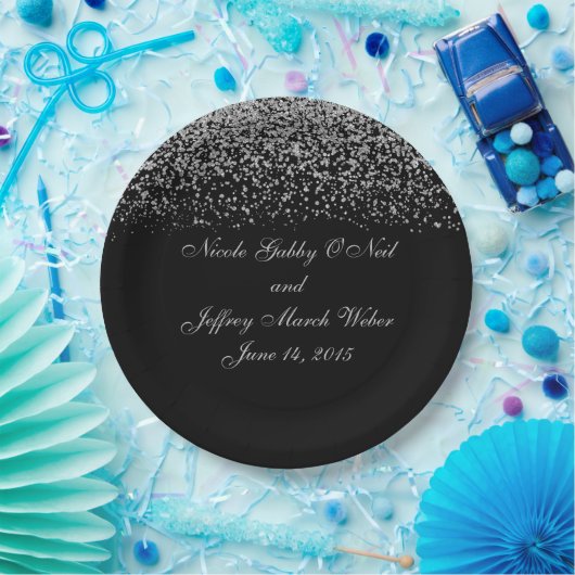 Assiettes En Carton Élégant Mariage Confetti Parties scintillant Argen (Fête)