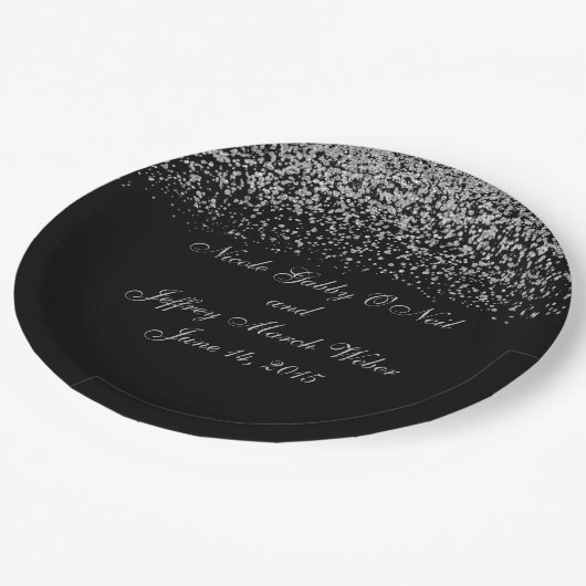 Assiettes En Carton Élégant Mariage Confetti Parties scintillant Argen (Angle)