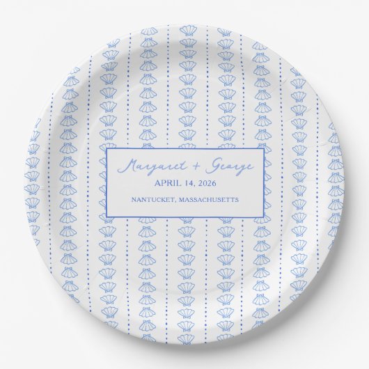 Assiettes En Carton Elégant Mariage côtier marin bleu (Devant)