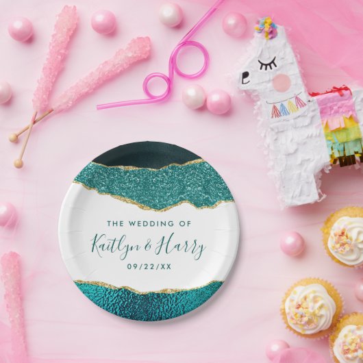 Assiettes En Carton Élégant Mariage d'âge Turquoise & Or (Fête)