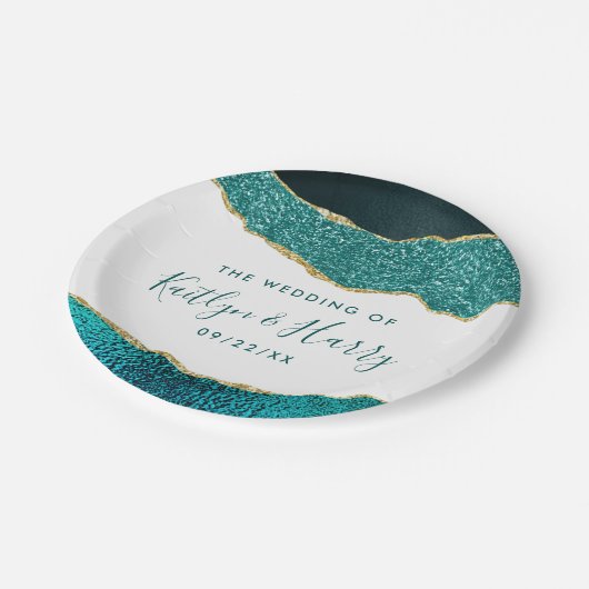Assiettes En Carton Élégant Mariage d'âge Turquoise & Or (Angle)