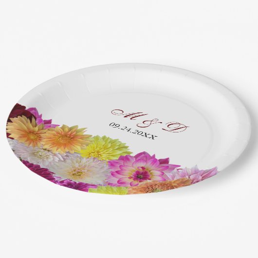Assiettes En Carton Élégant Mariage Dahlia Florals (Angle)