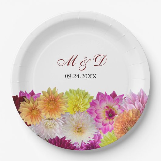 Assiettes En Carton Élégant Mariage Dahlia Florals (Devant)