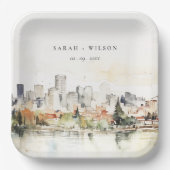 Assiettes En Carton Élégant Mariage d'aquarelle de Portland Oregon Sky (Recto)