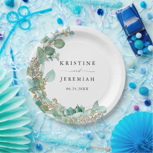 Assiettes En Carton Elégant Mariage d'aquarelle Eucalyptus (Fête)