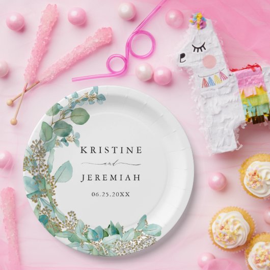 Assiettes En Carton Elégant Mariage d'aquarelle Eucalyptus (Fête)