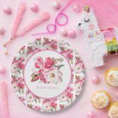 Assiettes En Carton Elégant Mariage d'aquarelle rose florale Magnolia (Fête)