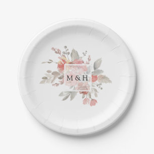 Assiettes En Carton Élégant Mariage d'aquarelle rose pâle