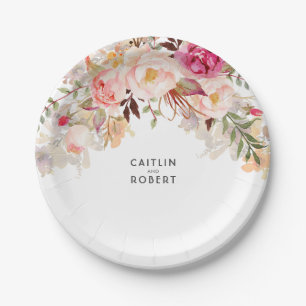 Assiettes En Carton Élégant Mariage d'aquarelle rose pâle